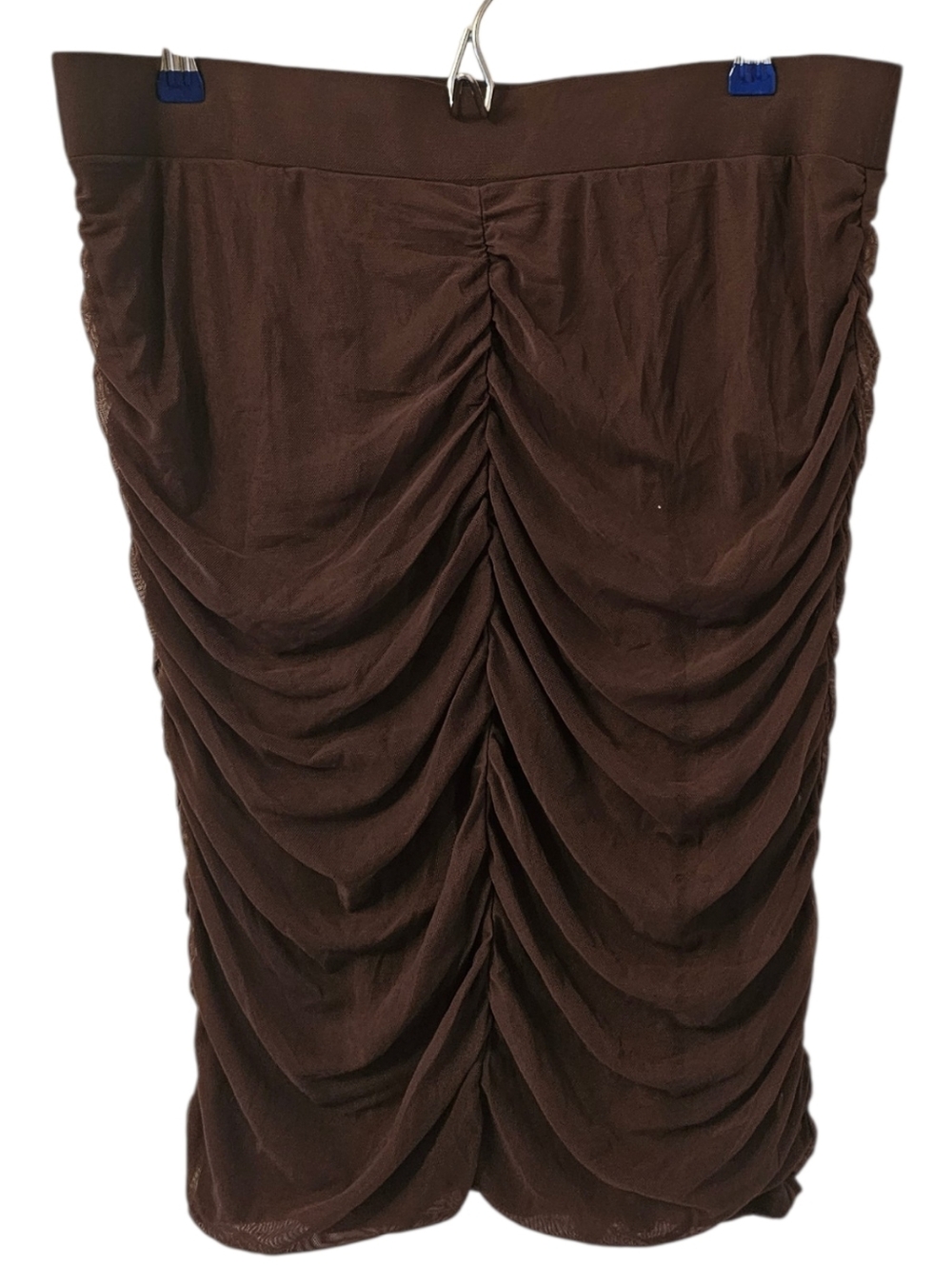Brown Addition-Elle Women's Ruched Mesh Knit Mini Skirt